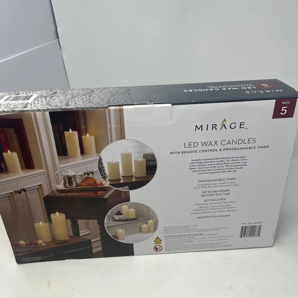MIRAGE 5 LED Wax Candles with Remote & Timers 20 Duracell Batteries, New  Sealed